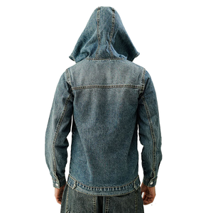 URBANGAZER Men's Denim Varsity Jacket High Street Denim <b>Covered</b> <b>Button</b> Closure Casual Style Winter Wear Regular Fit Solid Color - Product Image 4