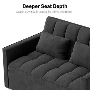 Divano letto matrimoniale in velluto a coste con letto estraibile, 2 morbidi cuscini e tasca laterale portaoggetti - Product Image 6