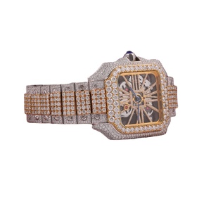Reloj de Diamantes de Lujo Personalizado, Reloj de Diamantes Completos con Certificado de Autenticidad, Reloj de Acero Inoxidable con Incrustaciones de Diamantes VVS Moissanite Estilo Hip Hop, Relojes Esqueleto al por Mayor - Product Image 1