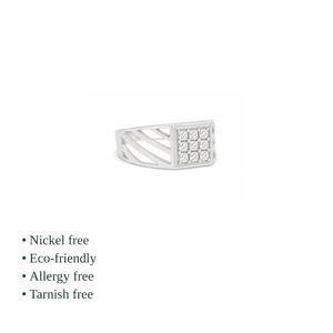 925 Sterling Silver Princess Cut CZ Cluster <b>Ring</b> Pave Setting Geometric Design Classic Style Unisex Engagement Jewelry - Product Image 2