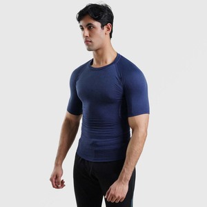 Camiseta Deportiva de Manga Corta para Hombre, Color Azul Marino, de Secado Rápido, Corte Ajustado, Cuello Redondo, Tejido de Poliéster, para Entrenamiento - Product Image 5