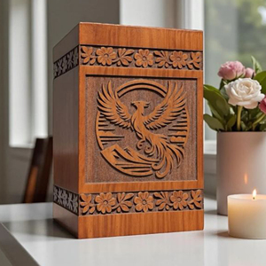 Handcrafted Rosewood Urn Box: Phoenix Bird Engraving, Personalized Memorial Keepsake by AYAANS - Product Image 1