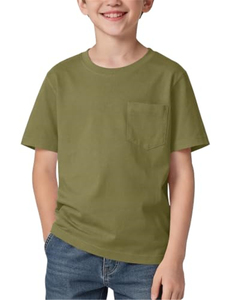 Camiseta Blanca de Algodón y Elastano para Niños con Bolsillo en el Pecho, Ropa Escolar, Camiseta Básica de Manga Corta con Cuello Redondo - Product Image 5