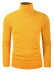 Camiseta de Punto de Manga Larga con Cuello Alto y Corte Ajustado para Hombre, Top Informal a Rayas - Product Image 5