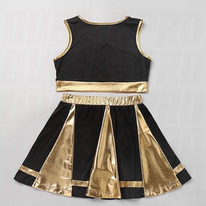 kids cheerleader outfit girls cheer uniform school cheer costume shiny crop <b>top</b> skirt set sleeveless cheer dress fancy dress - Product Image 4
