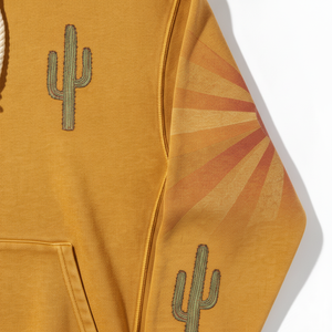 Sweat-shirt à capuche jaune moutarde, broderie et impression par sublimation, coupe classique, en molleton bouclette, style streetwear décontracté pour l'automne - Product Image 6