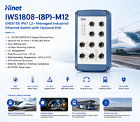 Switch Ethernet Industrial para Ferrocarriles EN50155 IP67 L2 de 8 Puertos Gigabit M12 con PoE, SNMP y QoS Opcionales