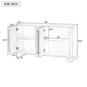 Credenza in Legno Stile Tradizionale con Ripiani Regolabili e Maniglie Dorate per Cucina, Sala da Pranzo e Soggiorno - Product Image 4