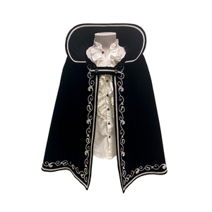 Black Velvet Cape With White Embroidery Trim Carnival Prince Cape Festival Wear Traditional Cape - Product Image 1