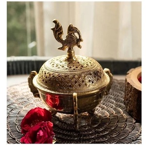 Decorative Gold Incense Burner With <b>Wooden</b> Handle for Everyday Home Kitchen Office and <b>Temple</b> Use Wholesale From India - Product Image 3
