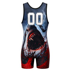 Men Navy Blue Red Sublimated Wrestling Singlet Polyester <b>Athletic</b> Sports Uniform Sleeveless Competition Training Match Wear - Product Image 3
