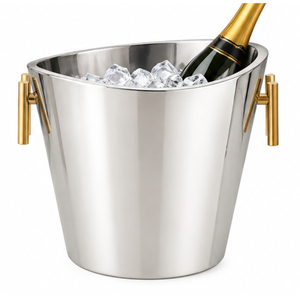 Gold Handles Stainless Steel Champagne <b>Ice</b> Bucket Double Wall Insulated Wine Chiller Bottle <b>Cooler</b> Modern Metal Beverage Tub - Product Image 1