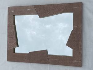 Grand miroir mural décoratif moderne convertible et extensible, gonflable, pour maquillage et salle de bain, fait main en rotin/osier imitation shagreen - Product Image 5