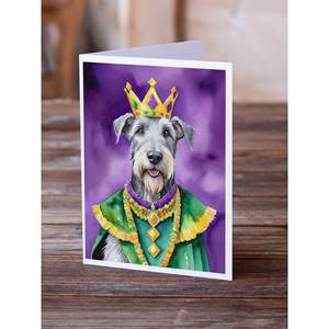 Whimsical A7 Tamaño 5x7 Irish Wolfhound King of Mardi Gras Paquete de tarjetas de felicitación 8 Tarjetas de notas en blanco con sobres - Product Image 2