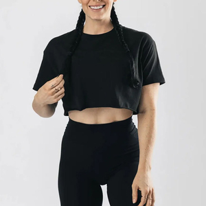 Elegante Camiseta Negra de Lona con Efecto Ácido para Mujer |   Ropa de Moda Urbana Vintage, Casual Chic, de Corte Ajustado, Transpirable, al por Mayor - Product Image 5