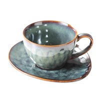 Handgefertigtes Porzellan-Kaffee-Set: 240ml Tasse mit Untertasse, 360ml Espresso-Becher im Wabi-Sabi-Stil mit Reaktivglasur, Hitzebeständiges Kunsthandwerk-Design