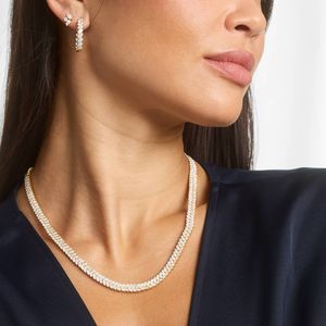 Two Row Tennis <b>Necklace</b> With 18.85 CTW Marquise Cut Lab-Grown Diamonds In Yellow Gold - Product Image 4