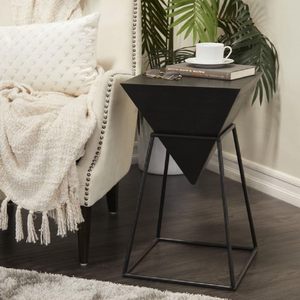 Modern Pyramid Shaped End <b>Table</b> White Wood Top Black Metal Frame Coffee Accent Side <b>Table</b> 18x12 Inch - Product Image 1