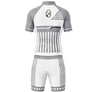 Ensemble maillot et short de cyclisme gris clair et blanc, manches courtes, fermeture éclair intégrale, séchage rapide, rembourré, pour équipe de course, entraînement et performance sportive - Product Image 2