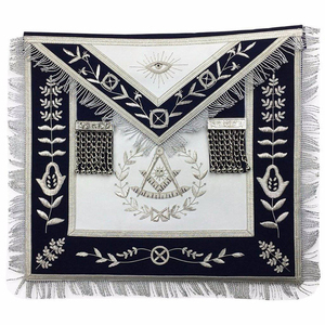 Past Master Blue Lodge <b>Apron</b> - <b>White</b> & Navy Blue Velvet Elegant Masonic <b>Aprons</b> with detailed craftsmanship - Product Image 4