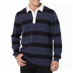 Vente en gros, fabrication sur mesure, logo personnalisé, respirant, séchage rapide, tissu lourd, 100% polyester, grande taille, maillot de rugby unisexe, manches longues, rayé - Product Image 5