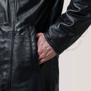 เสื้อโค้ทหนังแท้สีดำสำหรับผู้ชาย  แบบยาว  คอปกขนสัตว์  ให้ความอบอุ่นในฤดูหนาว  ทรงคลาสสิก  ทรงเข้ารูป  กันลม - Product Image 6