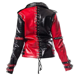 Women's <b>Leather</b> Varsity Jacket with Studded <b>Rivets</b> for Street-Wear Motorcycle Outfits - Product Image 2