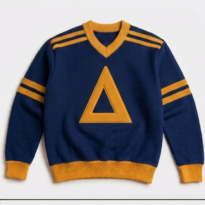 Men's <b>Light</b> Blue V Neck Knit Sweater With Navy <b>Triangle</b> Applique Regular Fit Pullover Preppy Style Autumn Wear - Product Image 3