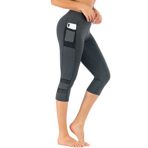 High Waist <b>Capri</b> <b>Leggings</b> Solid Color Knitted Stretch Breathable Compression Quick Dry Sporty Style Women's Activewear - Product Image 2