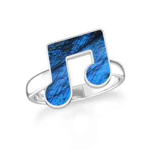925 Sterling Silver Men's <b>Ring</b> Bezel Setting <b>Labradorite</b> Gemstone Music Shape 13mm High Finish Classic Anniversary Wedding Party - Product Image 1