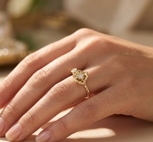 Anillo de Diamante Cultivado en Laboratorio con Certificado IGI, Diseño de Flor Rosa con Banda Trenzada en Oro Sólido de 14K, Joyería Romántica y de Promesa - Product Image 4