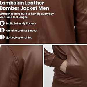 Unique Design Washable Men Leather Bomber <b>Jacket</b> Waterproof Breathable Men Winter <b>Jacket</b> For Sale - Product Image 4