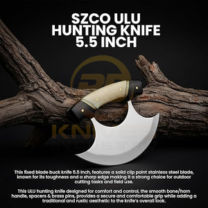 Handmade Alaskan Ulu Chef <b>Knife</b> | Damascus Steel Curved Blade with <b>Bone</b> & Horn <b>Handle</b> & Eco-Friendly Leather Sheath Ambidextrous - Product Image 4