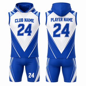 Conjunto de Uniforme de Baloncesto MEGAMAPLE Personalizado por Sublimación, en Spandex, Azul y Blanco, Talla 24, Transpirable, Unisex para Adultos - Product Image 1