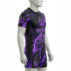 Maillot de rugby personnalisé pour homme – Résistant aux déchirures, respirant, séchage rapide, manches courtes, logo d'équipe et motif lettres sur le devant - Product Image 4