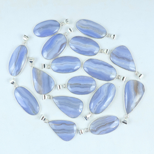 Pendentif en Agate Bleue Naturelle, Plaqué Argent Sterling 925, Bijou Géométrique en Pierre Précieuse, Vente en Gros, Fait Main, Tendance - Product Image 2