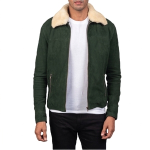 <b>Men's</b> Brown <b>Suede</b> Bomber <b>Jacket</b> With Faux Fur Collar Zipper Closure Winter Moto Style Regular Fit - Product Image 4