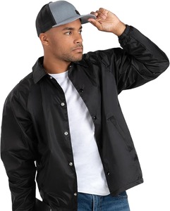 Men's Black Windproof <b>Coach</b> Jacket Regular Fit Turn-down Collar Button Front Casual Outerwear Polyester Shell Autumn Wear - Product Image 2
