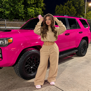 Custom <b>brushed</b> cotton fleece womens sweatsuit sweatsuit set matching sweatsuit for streetwear brands - Product Image 5