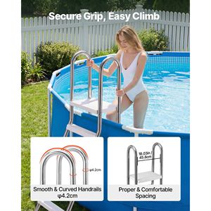 Scala per Piscina con Telaio in Acciaio Inox, 49.2 Pollici di Altezza, Scala per Piscina con Capacità di Carico di 330 Libbre, Materiale Plastico - Product Image 5