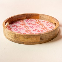 Plateau de service en bois et émail de designer avec motif nœud rose, fabriqué à la main, décoration de luxe pour la maison, fabricant