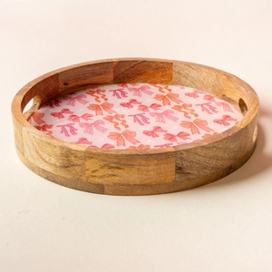Plateau de service en bois et émail de designer avec motif nœud rose, fabriqué à la main, décoration de luxe pour la maison, fabricant - Product Image 5