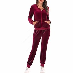 New Trendy <b>Women</b> Winter Hooded Velvet 2-Piece Custom Logo Lightweight <b>Tracksuit</b> Jogger Set - Product Image 4