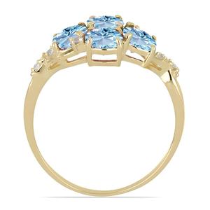 Bague de créateur en or massif 14 carats avec quatre pierres naturelles d'aigue-marine taille brillant et diamants de laboratoire, vente en gros - Product Image 3