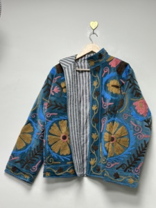 Floral Suzani Embroidery Breathable Quilted <b>Jacket</b> Vintage Style Cotton Winter Coat <b>Hippie</b> Bohemian Outerwear O-Neck Pocket - Product Image 4