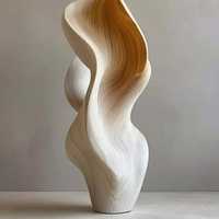 Sculpture abstraite en bois et pierre, grande figurine totem d'équilibre en galets de bois, moderne, sculptée à la main, ornement de centre de table au sol
