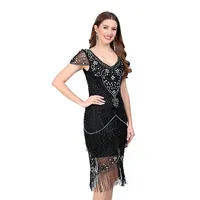 Robe de soirée vintage des années 1920 pour femmes, robe à franges ornée de perles et de diamants, robe de cocktail style Great Gatsby des années 20