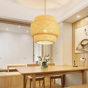 Lustre suspendu moderne en rotin et bois tressé fait main, éclairage rétro pour la maison, suspension tissée réglable en hauteur, long - Product Image 4