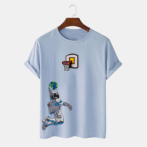 Camiseta de Baloncesto para Hombre, Negra, con Estampado de Astronauta de Dibujos Animados, Manga Corta, Cuello Redondo, Corte Regular, Informal, de Algodón - Product Image 3