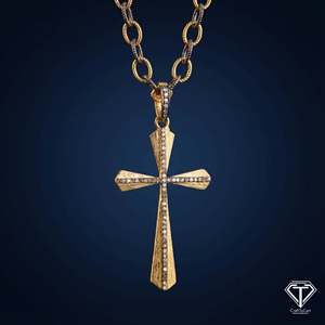 Colgante de cruz de oro macizo de 14k con diamantes pavé y cadena de oro blanco con claridad VS1 - Product Image 4